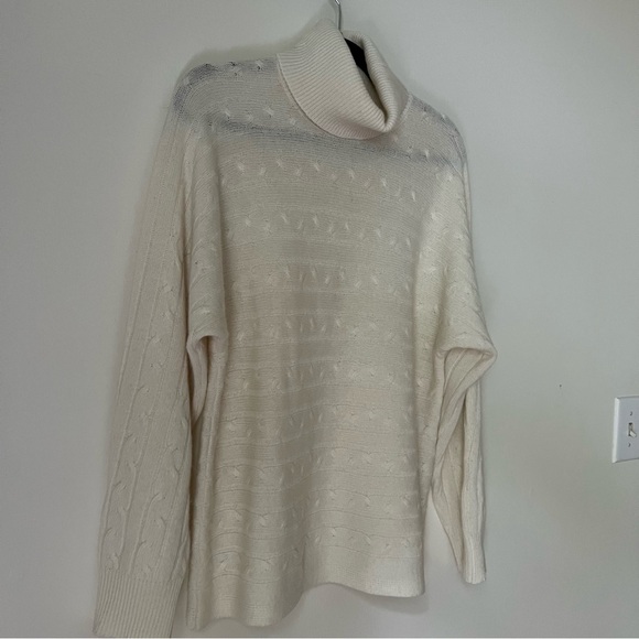 Bianco & Blu Cable Knit  Merino Wool Cashmere Blend Sweater Ivory White M - Picture 5 of 11